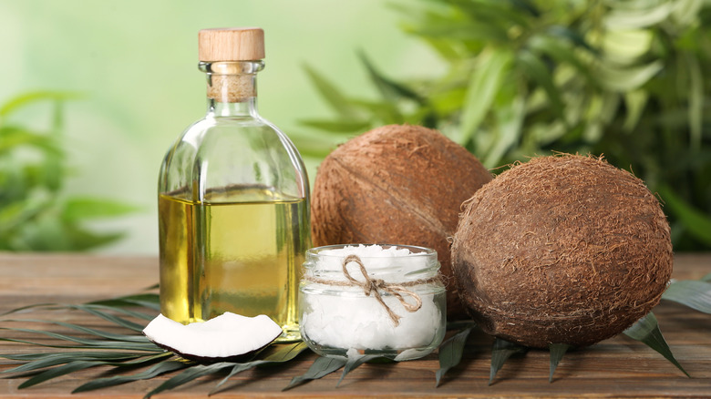 glass bottle of coconut oil 