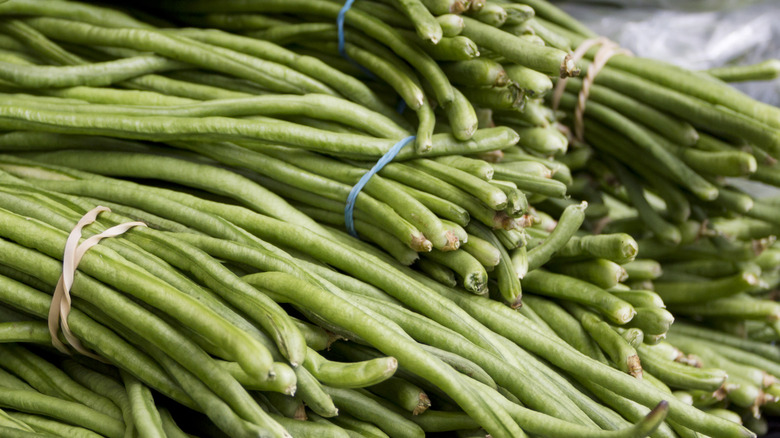 Close up of bundles of long beans