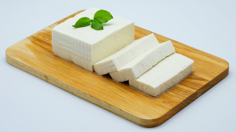 Soft tofu on cutting board