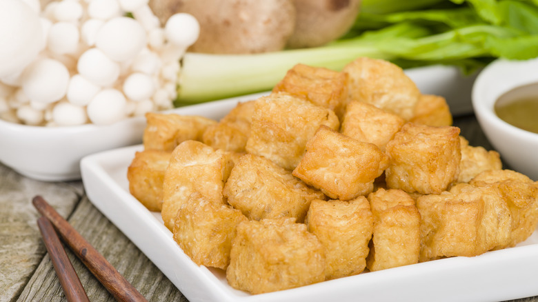 Pile of deep-fried tofu puffs