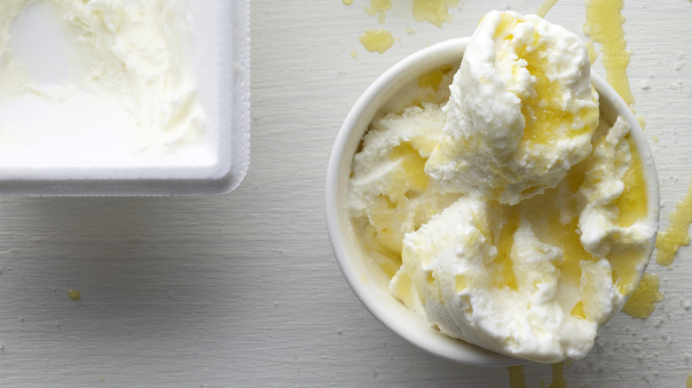 Olive oil drizzled on ice cream