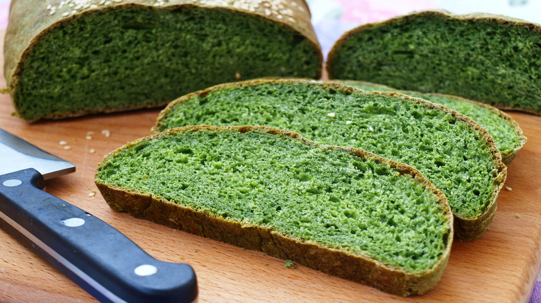 A green colored loaf of bread