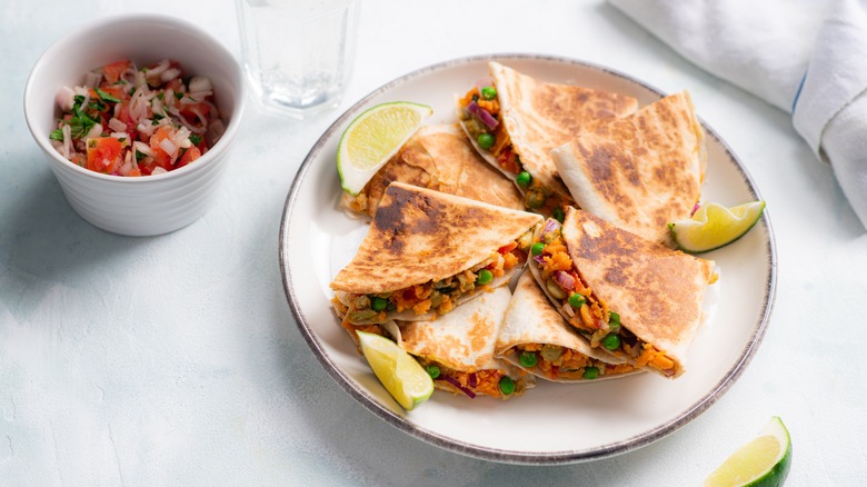 Pea and sweet potato quesadilla