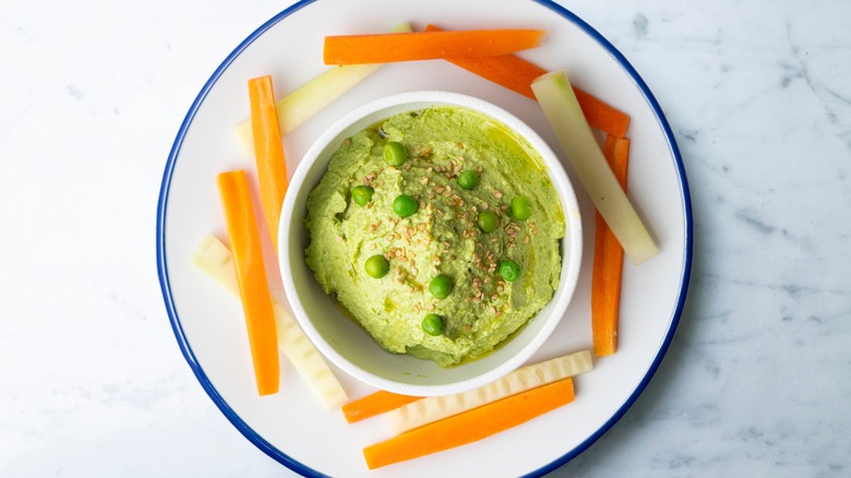 A bowl of pea hummus