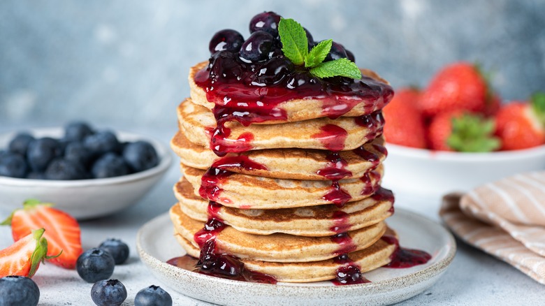 pancakes with blueberry jam