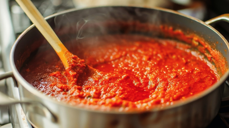 Sauce cooking in skillet