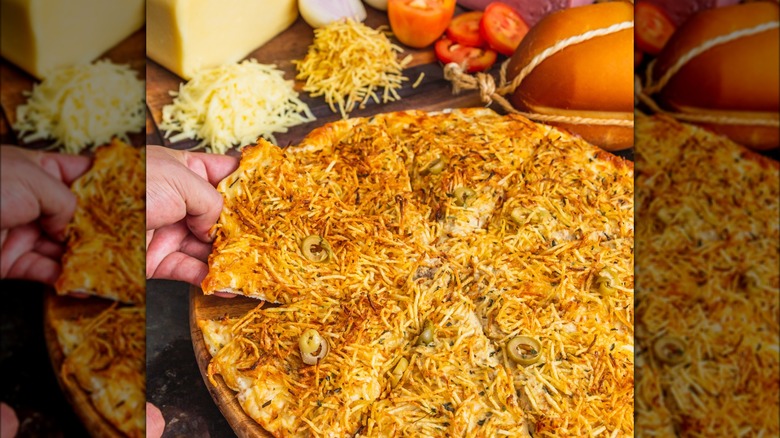 pizza with hash brown topping