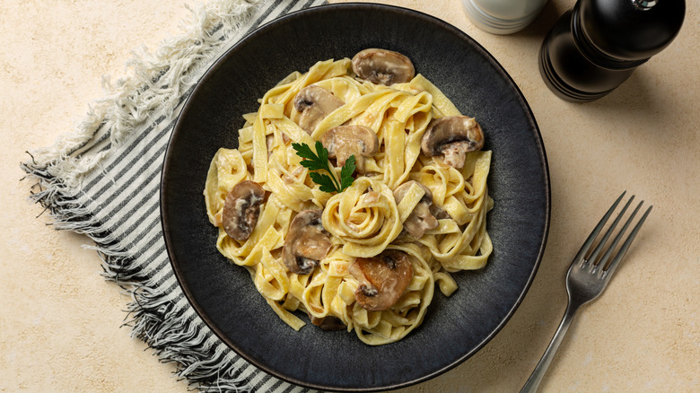 Mushroom Alfredo on a plate