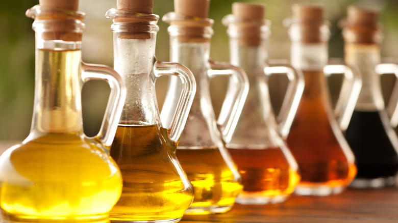 Bottles of vinegar lined up