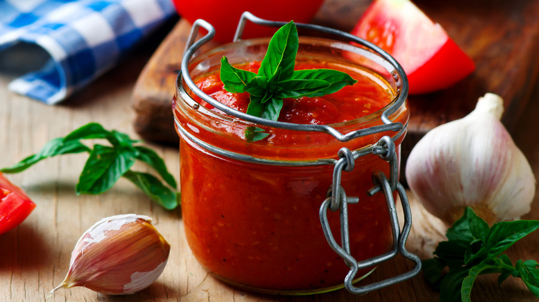 A jar of marinara sauce