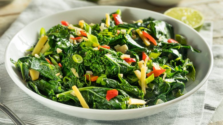 Greens with ginger in serving bowl 