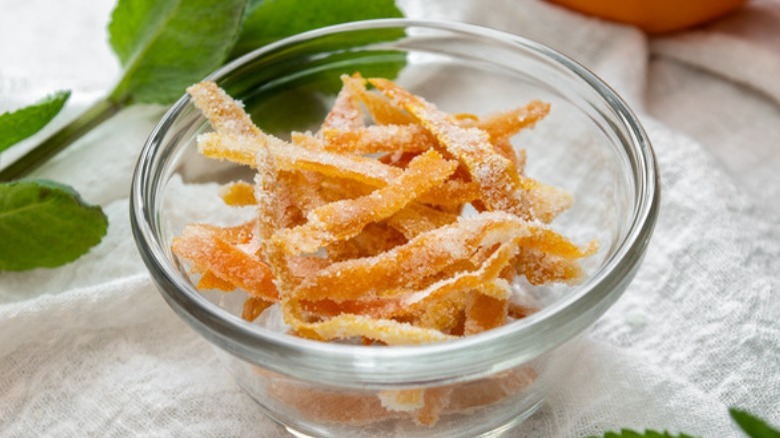 candied orange peel in bowl