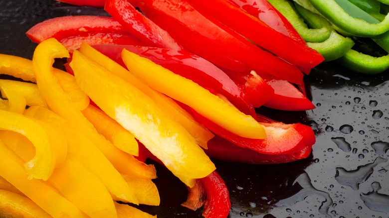 slices red yellow green bell pepper