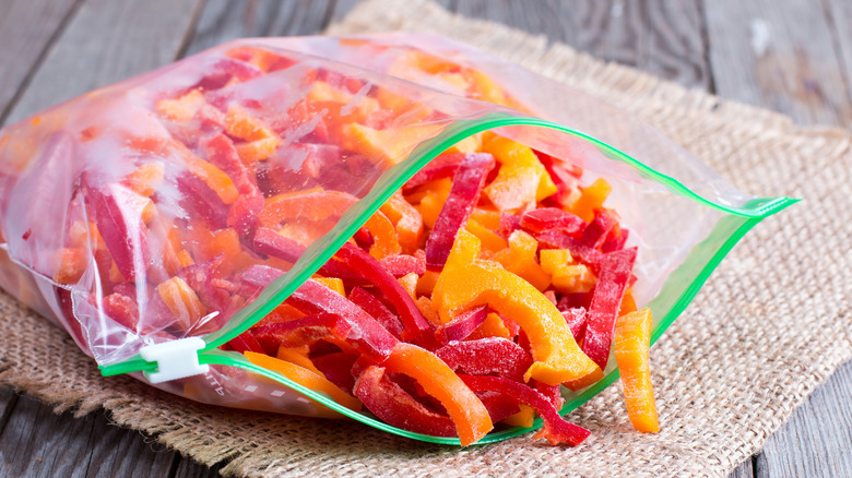 frozen bell pepper zip-lock bag