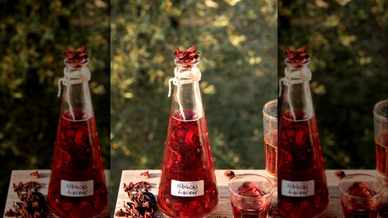 Hibiscus flower liqueur bottle