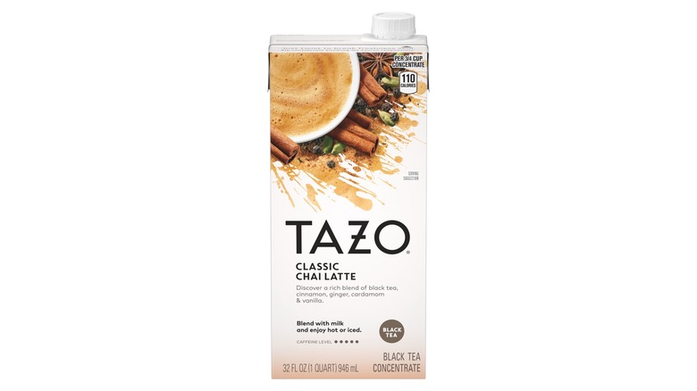 A carton of Tazo chai latte blend 