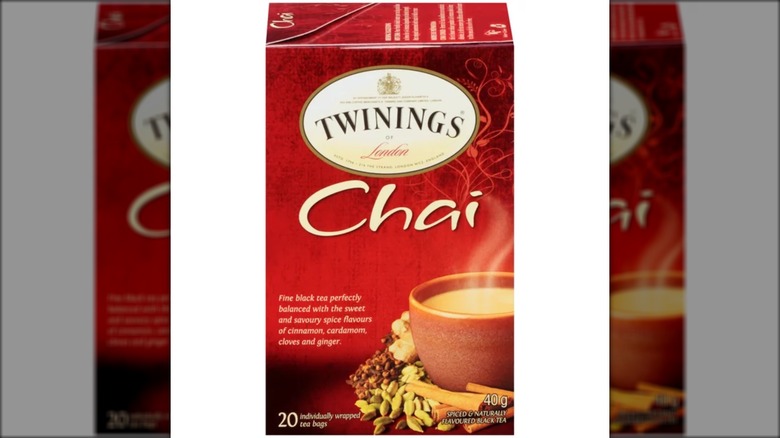 Box of Twinings chai tea bags 