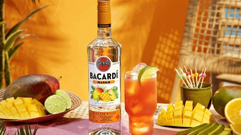 Bacardi mango bottle and glass