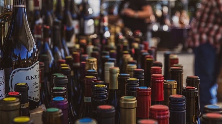 wine bottles on table