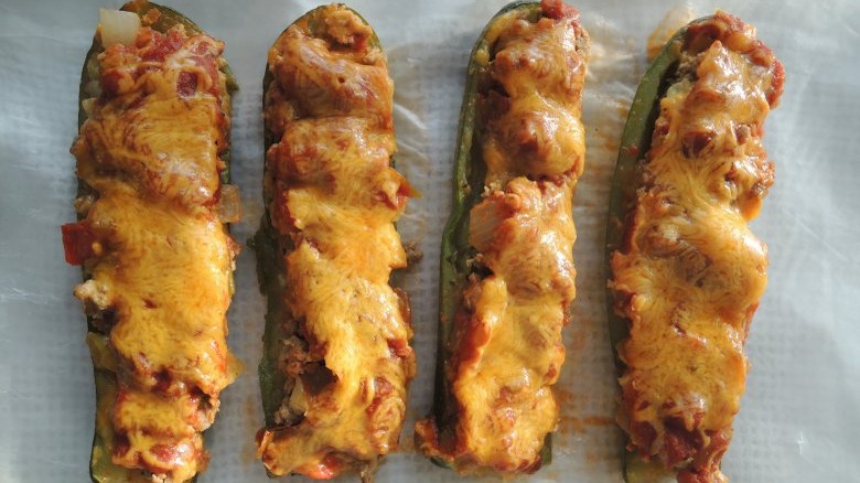 Zucchini enchilada boats with melted cheese