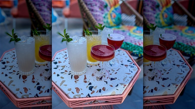 Alcoholic drinks on side table