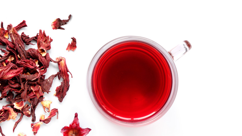 Hibiscus tea on white background