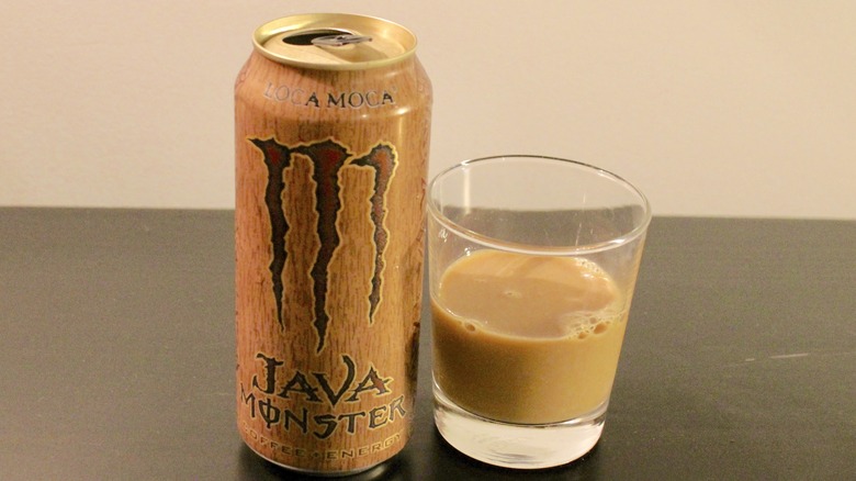 Java Monster can and clear glass