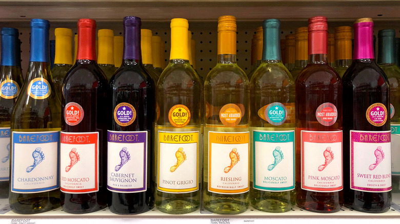 barefoot wine bottles on shelf