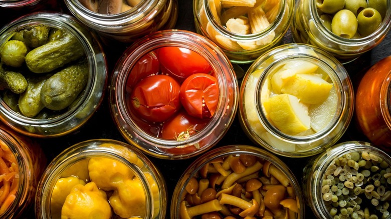 Jars of vegetables fermenting