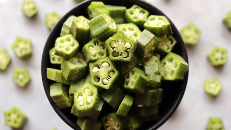 cut okra and seeds