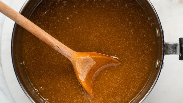 Caramel sauce in a pan