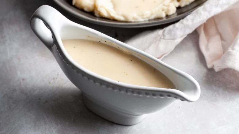 White gravy in white gravy boat