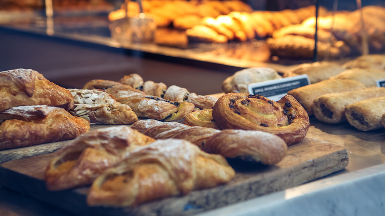 various pastries in bakery display