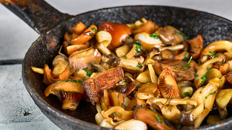 Pan of sautéed mushrooms