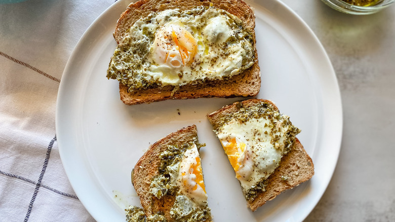 pesto eggs on toast