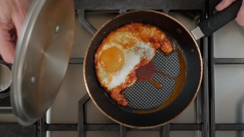 turmeric fried egg in pan