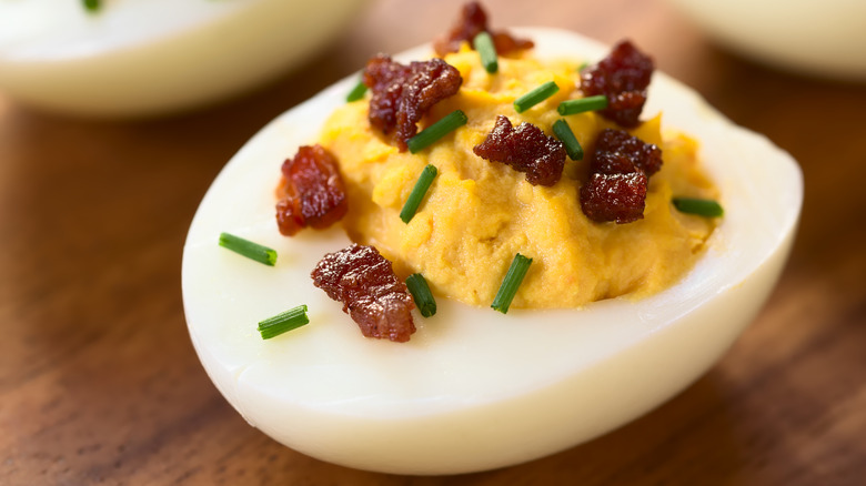 bacon deviled egg close up