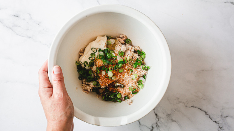 salmon cake ingredients in bowl