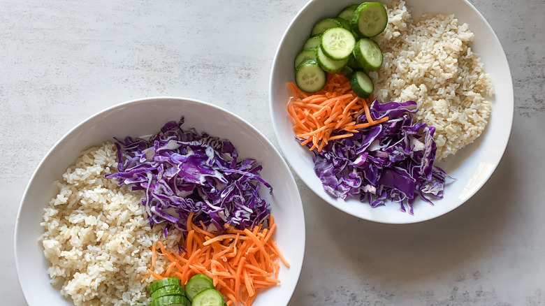 Shredded cabbage and carrots