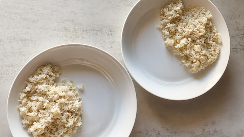 Cooked brown rice in bowls