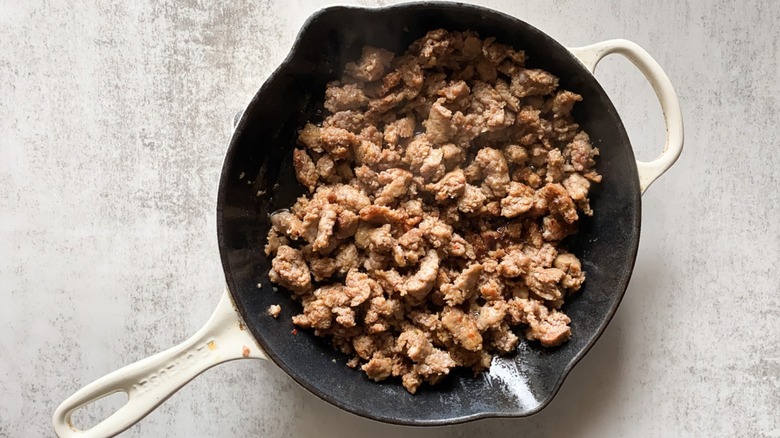 cooked sausage in skillet