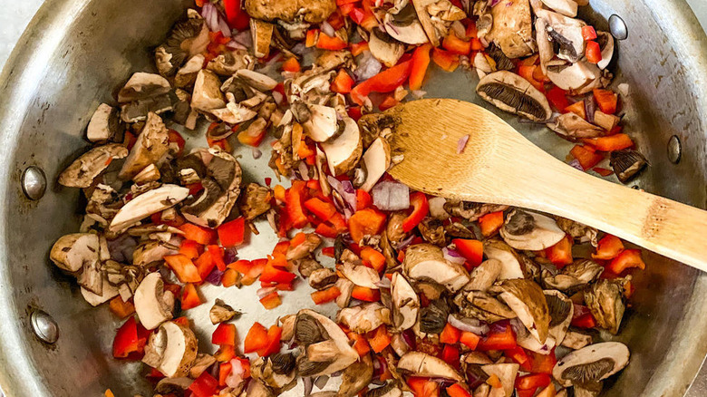 vegetables cooking in pan