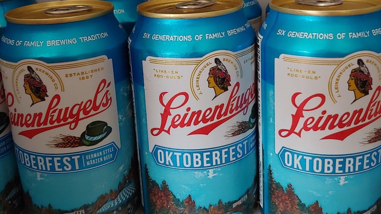 Leinenkugel Oktoberfest cans in fridge