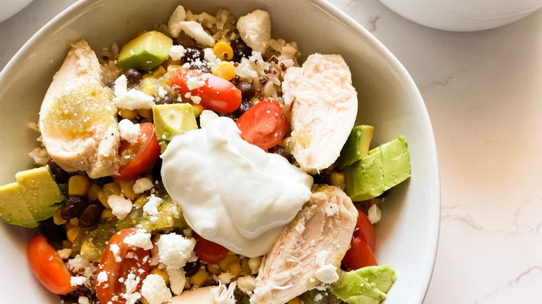 chicken, tomato, and avocado salad