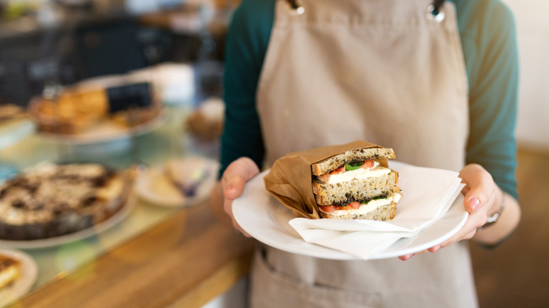 sandwich on plate at coffee shop