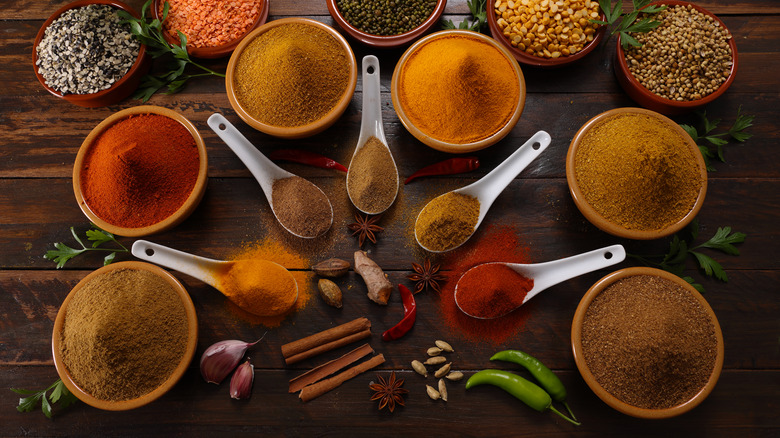 bowls of dried spices