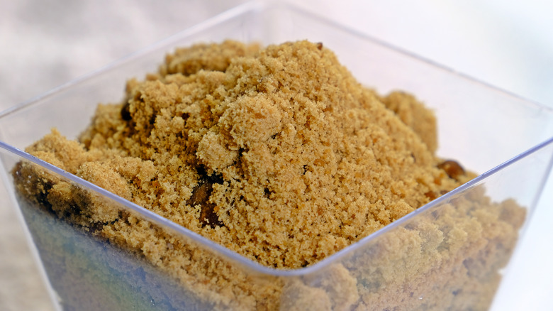 Brown sugar in clear square bowl 