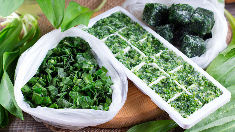 frozen herbs in tray