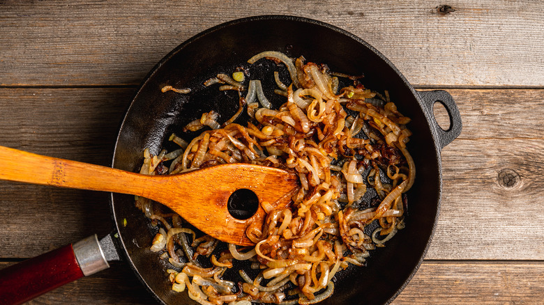 caramelized onions in a pan