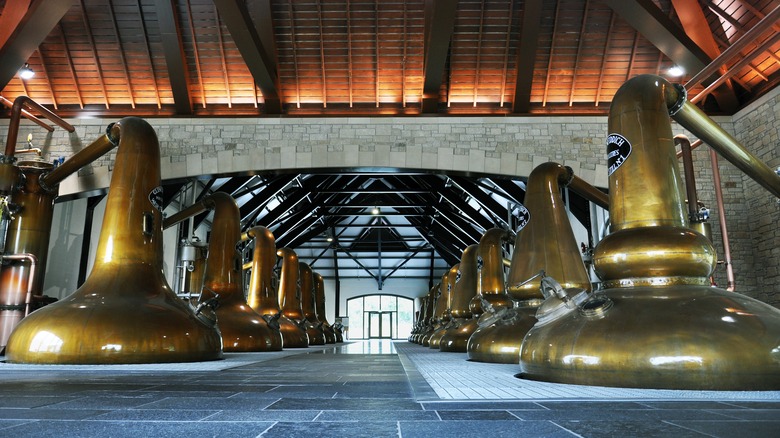 inside whiskey distillery